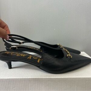 Sam Edelman Black Slingback Heels with Gold Detail